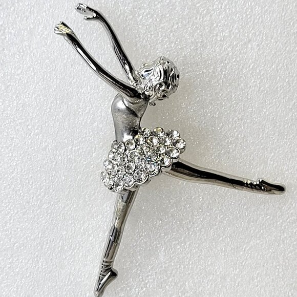 Rhinestone Ballet Dance Brooch Pin Silver tone Dancer Brooch - Picture 3 of 13